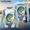 Maxcorners Fishing Shirt Ice Blue Fish Scale Honeycomb Pattern Multiple Options Personalized Name, Team Name 3D Long Sleeve Shirt (13 Fish Species)