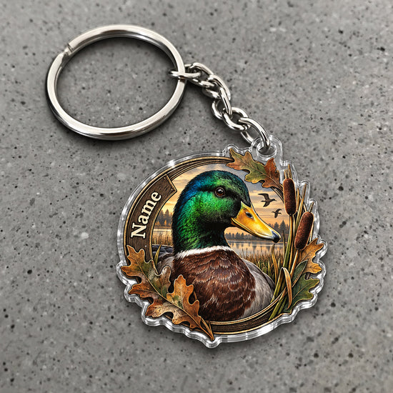 Maxcorners Mallard Duck Rustic Portrait Badge Custom Name Trap Hunting Custom Gift 2D Flat Acrylic Ornament, Keychain