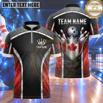 Maxcorners Canada Bowling Jersey Metallic Maple Leaf Bowling Pins Multiple Options Personalized Name, Team Name 3D Shirt
