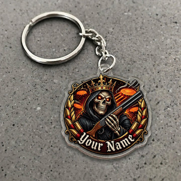 Maxcorners Grim Reaper Clay Target Skull Badge Custom Name Trap Shooting Custom Gift 2D Flat Acrylic Ornament, Keychain