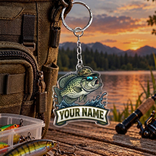 Maxcorners Vintage Angler Badge Personalized Name 2D Acrylic Keychain Ornament (8 Fish Species)