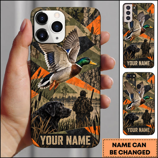 Maxcorners Mallard Duck Hunting Geometric Flying Duck Black Lab Personalized Name 3D Phone Case