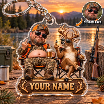 Maxcorners Deer Hunting Funny Beer Drinking Hunter Buck Buddy Custom Name & Face Custom Gift 2D Flat Acrylic Ornament, Keychain