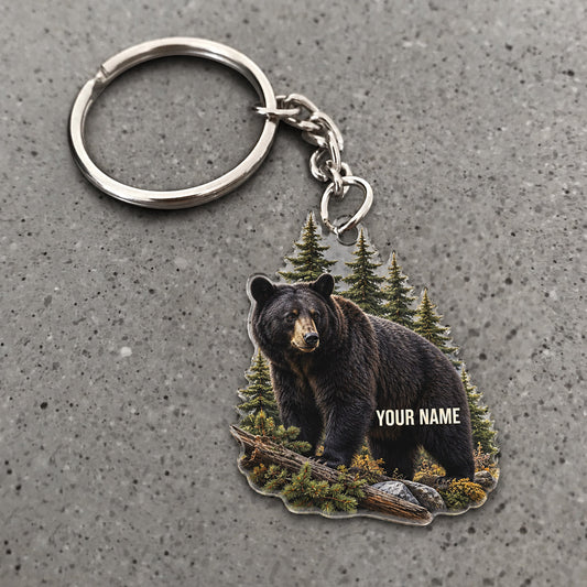 Maxcorners Black Bear Pine Forest Scene Custom Name Hunting Custom Gift 2D Flat Acrylic Ornament, Keychain