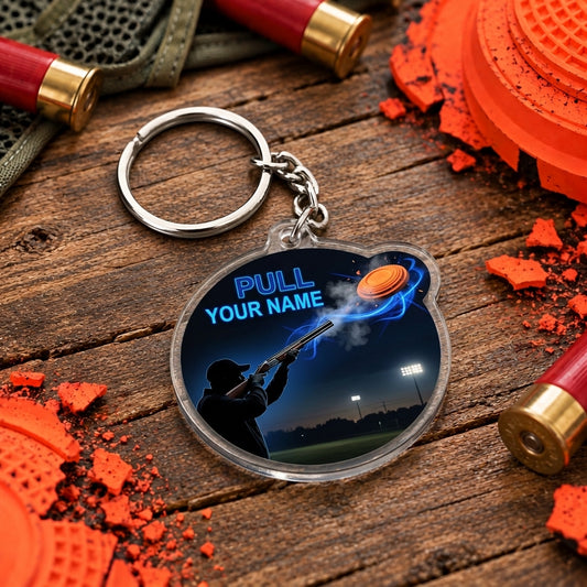 Maxcorners Night Sky Flying Clay Target Trap Shooting Personalized Name Acrylic Keychain