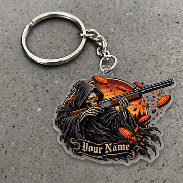 Maxcorners Grim Reaper Fiery Shotgun Clay Burst Custom Name Trap Shooting Custom Gift 2D Flat Acrylic Ornament, Keychain