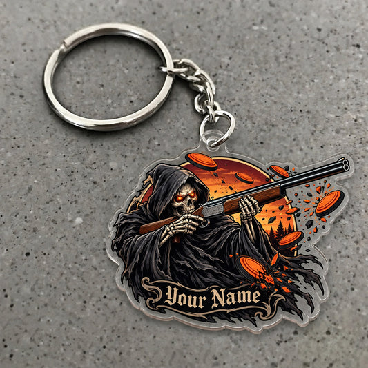 Maxcorners Grim Reaper Fiery Shotgun Clay Burst Custom Name Trap Shooting Custom Gift 2D Flat Acrylic Ornament, Keychain