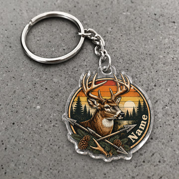 Maxcorners Whitetail Buck Circular Forest Badge Custom Name Trap Hunting Custom Gift 2D Flat Acrylic Ornament, Keychain