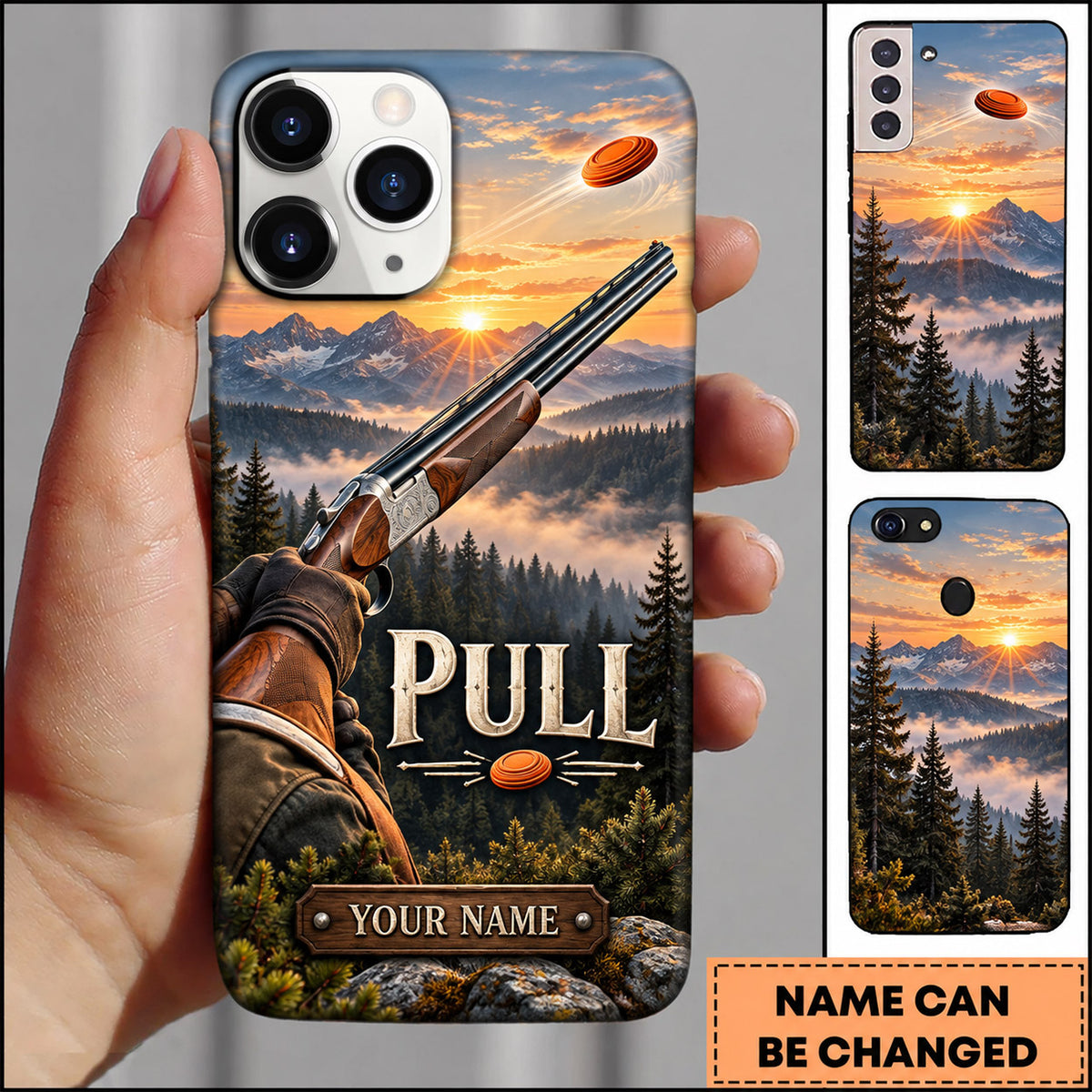 Maxcorners Trap Shooting Shooter Shotgun Sunset Clay Targets Personalized Name 3D Phone Case