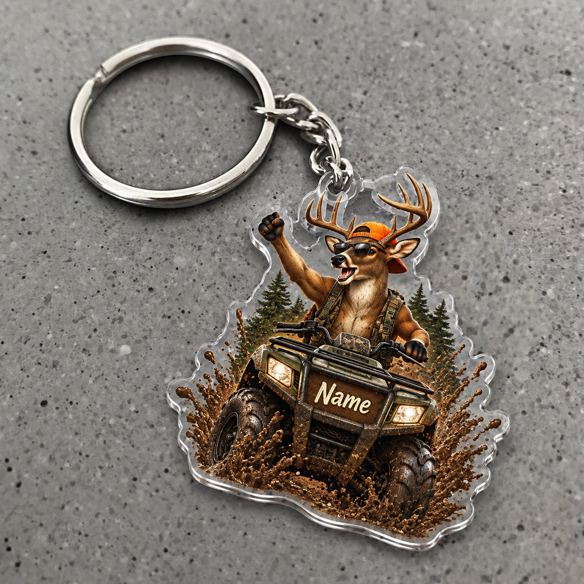 Maxcorners Deer ATV Rider Outdoor Adventure Custom Name Trap Hunting Custom Gift 2D Flat Acrylic Ornament, Keychain