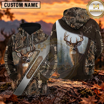 Maxcorners Whitetail Buck Hunting Knife Woodland Camo Personalized Name 3D Hoodie