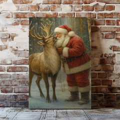 Maxcorners Christmas Deer Hunting Cabin Décor – Santa With Reindeer Canvas Print