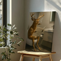 Maxcorners Deer on the Throne – Hilarious Cabin Bathroom Canvas Art