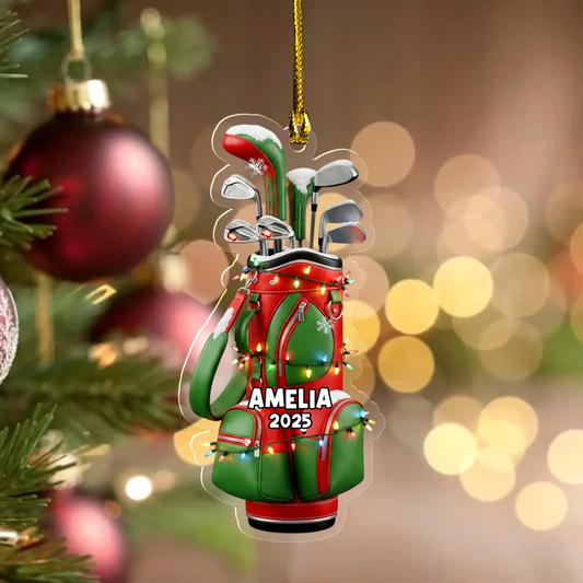 Maxcorners Red And Green Custom Golf Bag Acrylic Ornament, Golf Christmas Ornaments, Christmas Golf Gift, Golf Decor LM1611