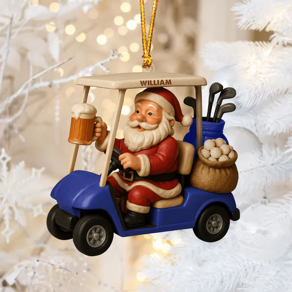 Maxcorners Santa Claus In Golf Cart Ornament, Gifts For Beer Lovers, Personalized Christmas Ornaments