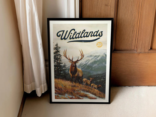 Maxcorners Vintage Wildlands Deer Hunting Canvas Poster - Elk Family in the Wilderness Ideal Gift for Dad & Hunters