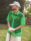 Maxcorners Green St. Patrick's Day Lucky Clover Gold Coins Hawaiian Golf Shirt, Tropical Vibe Men's Golf Shirt