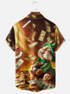 Maxcorners St Patrick‘s Day Shamrock Gold Coins US Dollars Easter Bunny Hawaiian Golf Shirt, Men's Golf Shirt