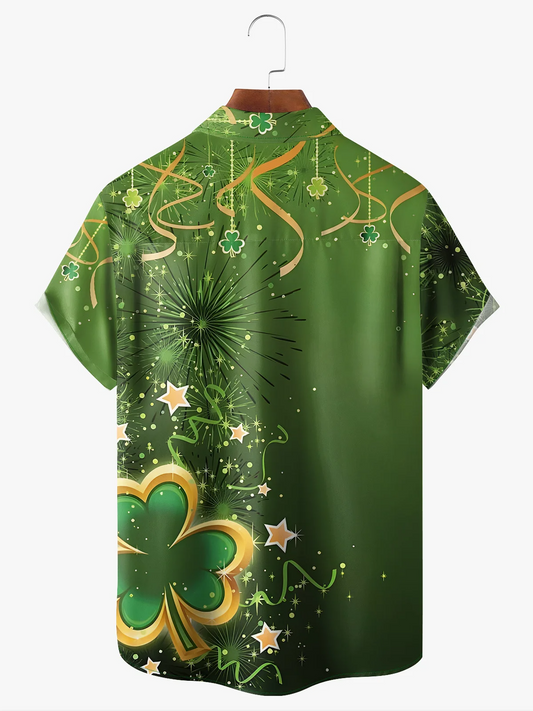 Maxcorners Green St. Patrick's Day Luck By Alice Meow Hawaiian Golf Shirt, Tropical Vibe Men's Golf Shirt