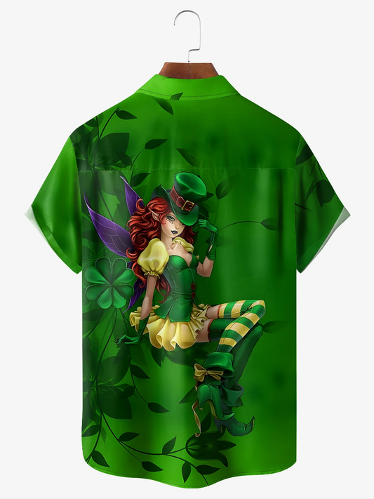 Maxcorners Green St. Patrick's Day Lucky Clover Beauty Hawaiian Golf Shirt, Men's Golf Shirt, Tropical Vibe Golf Polo Shirts