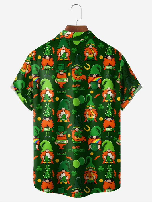 Maxcorners Green Irish St. Patrick's Day Lucky Clover Gold Coins Hawaiian Golf Shirt, Tropical Vibe Men's Golf Shirt