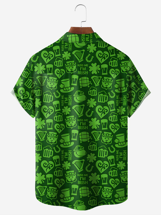 Maxcorners Green Irish St. Patrick's Day Lucky Clover Beer Hawaiian Golf Shirt, Tropical Vibe Men's Golf Shirt