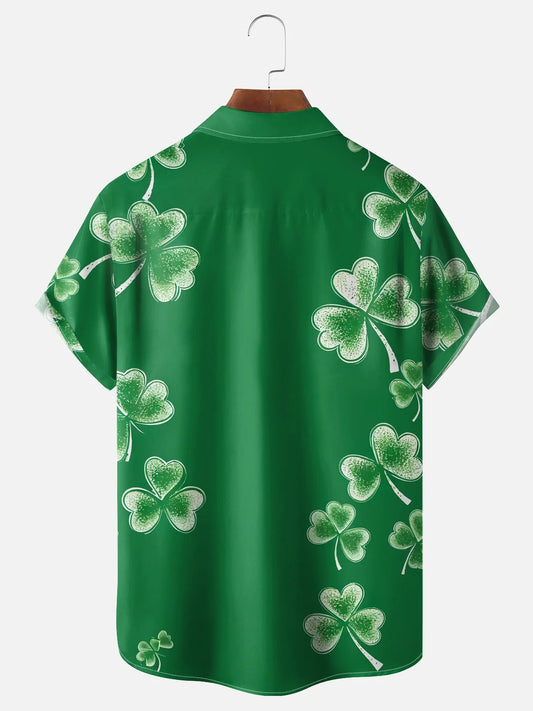 Maxcorners Green And White St. Patrick's Day Shamrock Hawaiian Golf Shirt, Tropical Vibe Men's Golf Shirt