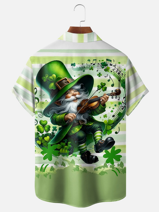 Maxcorners St. Patrick's Day Musical Gnome Playing Violin Hawaiian Golf Shirt, Shamrock Golf Shirts, Men's Golf Shirt