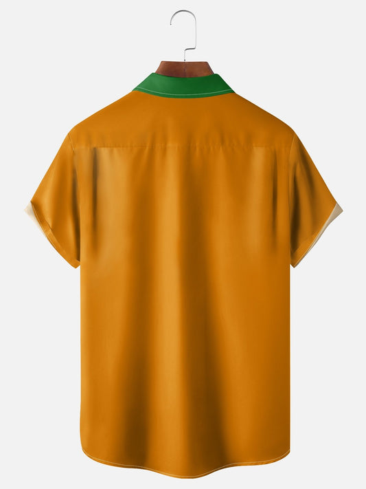 Maxcorners St. Patrick's Day Shamrock Green Orange White Hawaiian Golf Shirt, Tropical Vibe Men's Golf Shirt