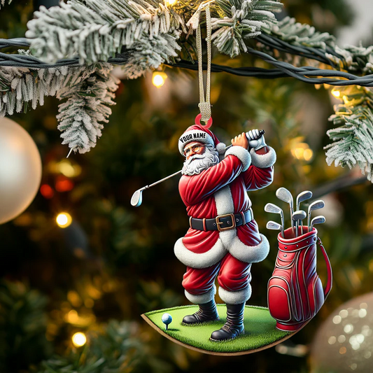 Maxcorners Custom Name Santa Claus Golf Player Xmas Ornament, Golf Accessories, Christmas Golf Gift