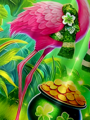 Maxcorners St. Patrick's Day Four Leaf Clover Flamingo Hawaiian Golf Shirt, Funny Flamingo Men's Golf Shirt