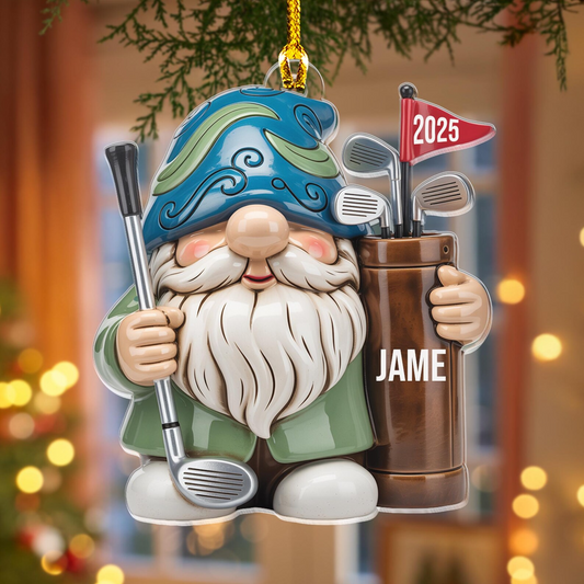 Maxcorners Gnome Golfing Acrylic Ornament, Golf Christmas Ornaments, Custom Golf Gift, Christmas Golf Gift, Golf Decor LM1611