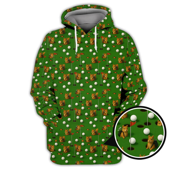 Maxcorners Squirrel Golf Shirt, Pattern Golf Shirt, Green Golf Shirt, Crazy Golf Shirt For Men