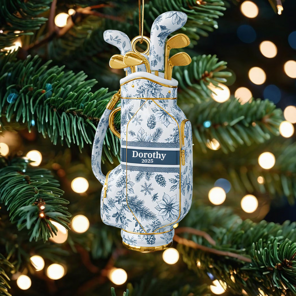 Maxcorners Toile de Jouy Personalized Golf Bag Acrylic Ornament, Custom Name Golf Ornament, Xmas Ornament