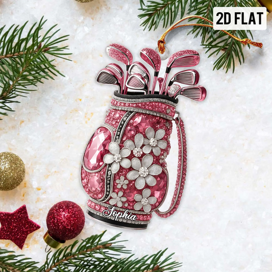 Maxcorners Crystal Print Pink Golf Bag Acrylic Ornament, Golf Christmas Ornaments, Christmas Golf Gift, Golf Decor LM1611