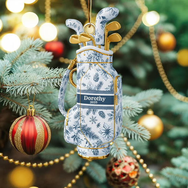 Maxcorners Toile de Jouy Personalized Golf Bag Acrylic Ornament, Custom Name Golf Ornament, Xmas Ornament