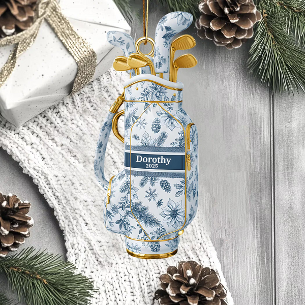 Maxcorners Toile de Jouy Personalized Golf Bag Acrylic Ornament, Custom Name Golf Ornament, Xmas Ornament