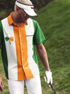 Maxcorners Orange And Green St. Patrick's Day Lucky Clover Hawaiian Golf Shirt, Tropical Vibe Men's Golf Shirt