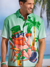 Maxcorners Green St. Patrick's Day Lucky Clover Tropical Vibe Hawaiian Golf Shirt, Men's Golf Shirt, Funny St Patricks Day Shirts