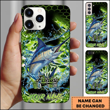 Maxcorners Marlin Fishing Neon Green Honeycomb Water Splash Personalized Name Phone Case