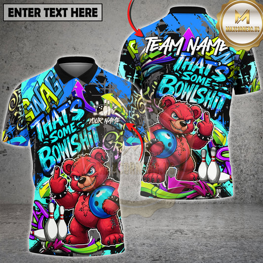 Maxcorners Evil Teddy Bear Bowling Dark Cute Cartoon Multicolor Options Personalized Name, Team Name 3D Shirt (3 Colors)