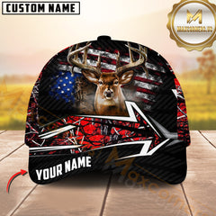 Maxcorners Buck Deer  Hunting USA Flag Rustic Arrow Hunting Camo Custom Name 3D Cap (6 colors)
