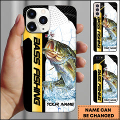 Maxcorners Bass Fishing Phone Case Dynamic Splash Black Blue Contrast Design Personalized Name Phone Case