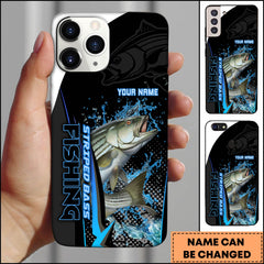 Maxcorners Striped Bass Fishing Phone Case Bold Typography Water Action Design Personalized Name Phone Case