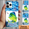 Maxcorners Fishing Phone Case Jumping Water Splash Blue Scale Pattern Personalized Name Phone Case (10 Fish Species)