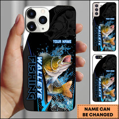 Maxcorners Walleye Fishing Phone Case Bold Typography Water Action Design Personalized Name Phone Case