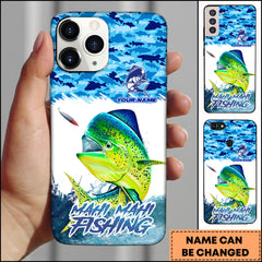 Maxcorners Mahi-mahi Fishing Phone Case Jumping Water Splash Blue Scale Pattern Personalized Name Phone Case
