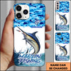 Maxcorners Fishing Phone Case Jumping Water Splash Blue Scale Pattern Personalized Name Phone Case (10 Fish Species)