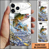 Maxcorners Fishing Phone Case Realistic Jumping Fish Water Burst Premium Art Personalized Name Phone Case (10 Fish Species)