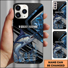 Maxcorners Marlin Fishing Blue Smoke Splash Tech Style Personalized Name Phone Case